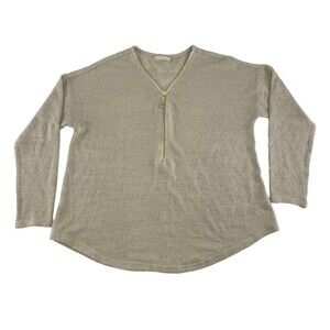 Soft Surroundings Valentina Zip Sweater Stone Tan Lightweight 29077 Womens Large